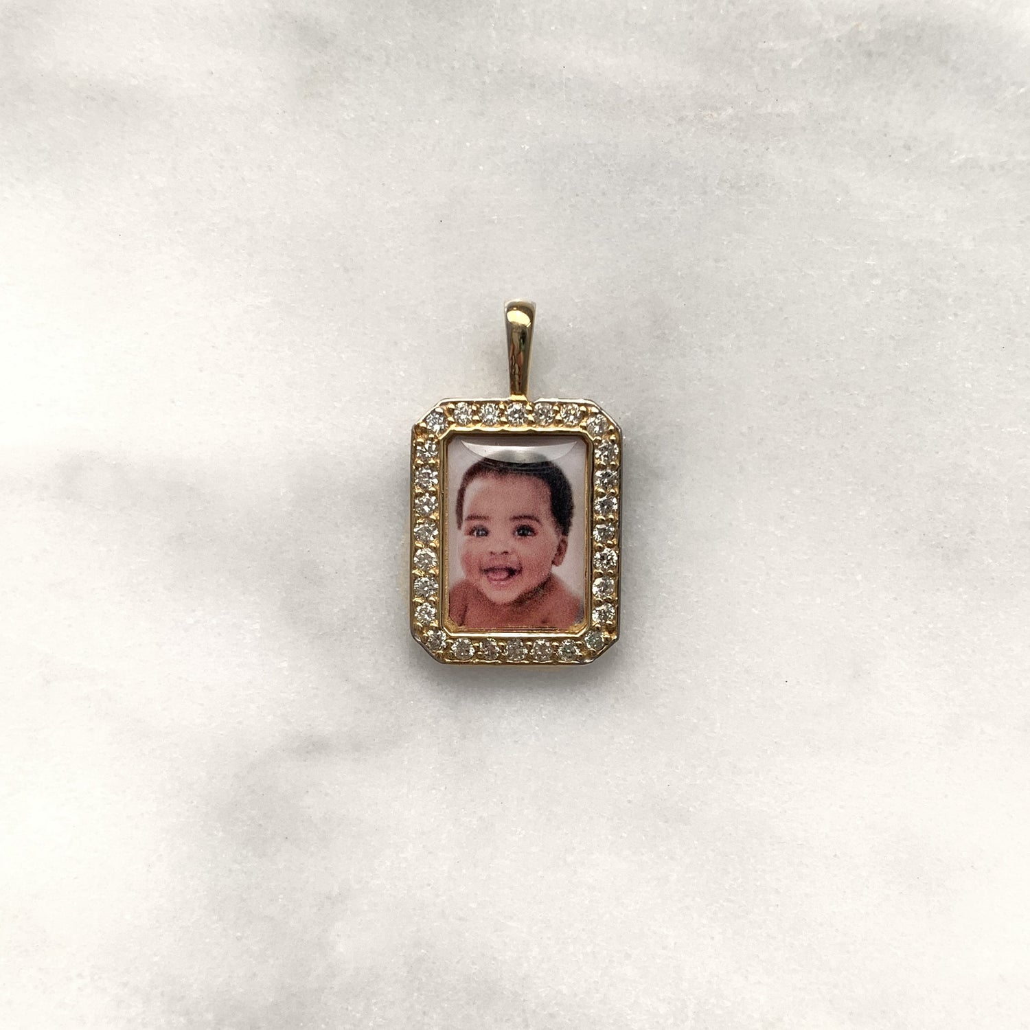 Rectangle 14k Gold and Diamond Photo Pendant