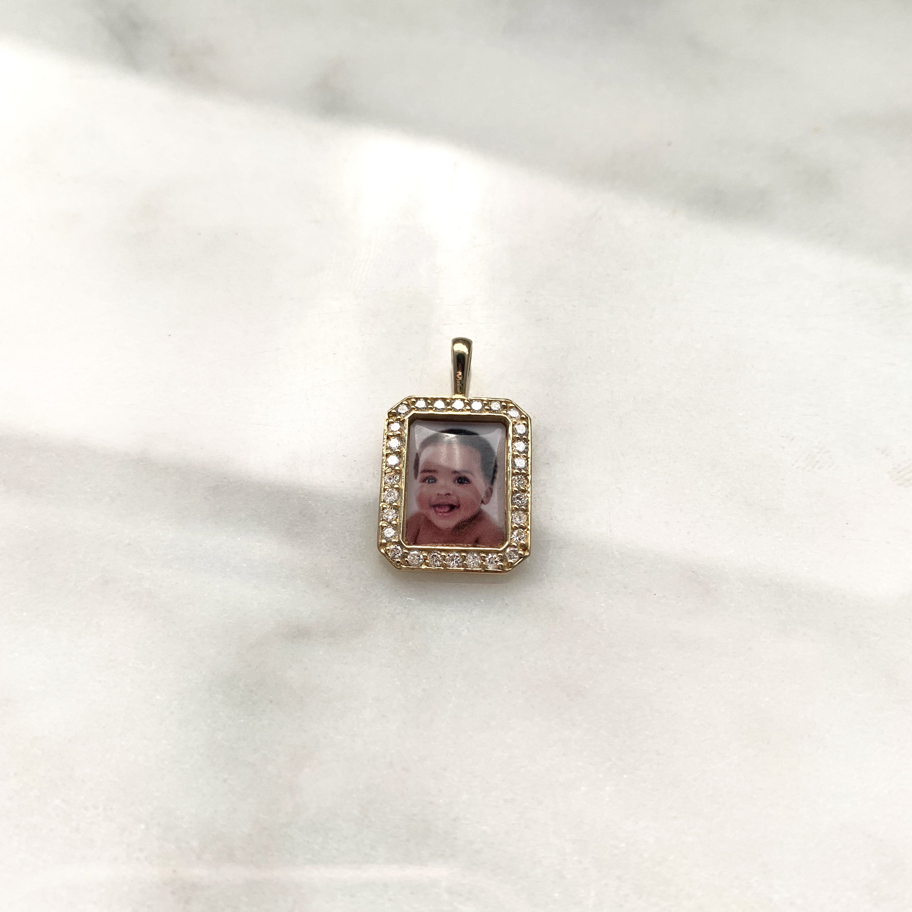 Rectangle 14k Gold and Diamond Photo Pendant