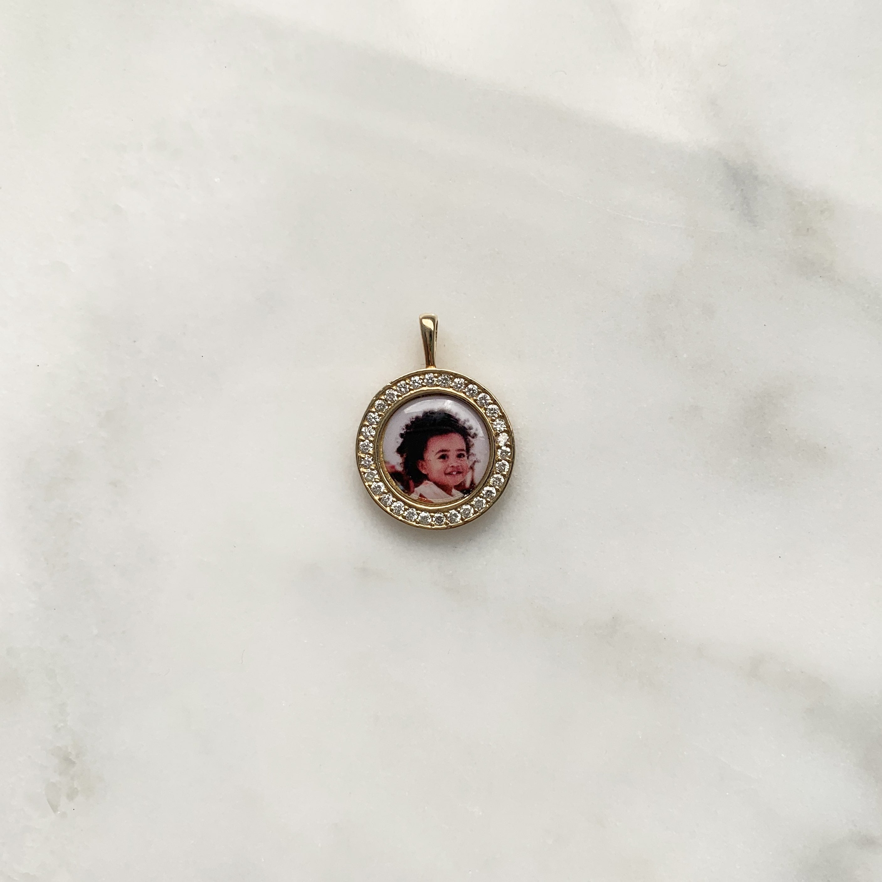 Round 14k Gold and Diamond Photo Pendant