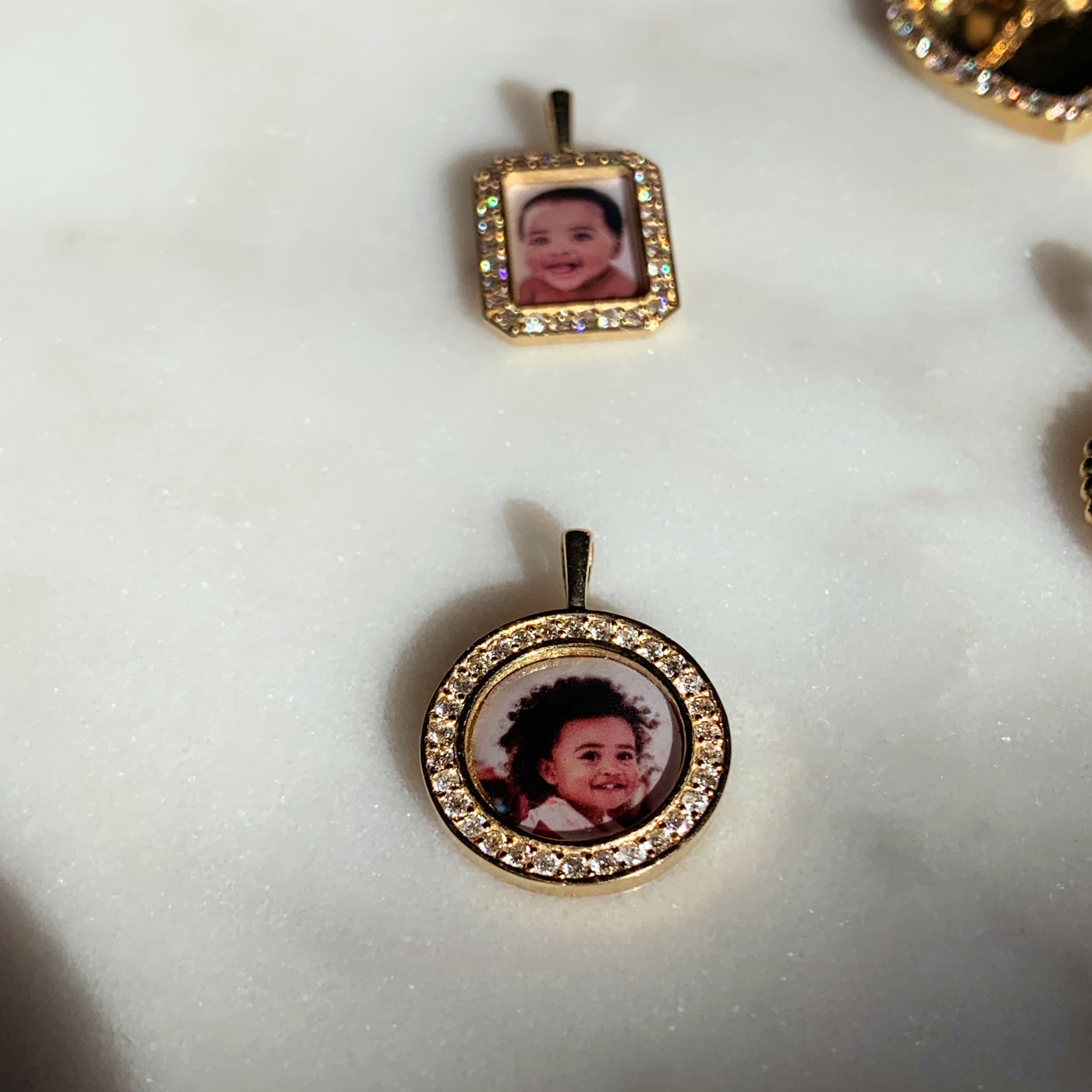 Round 14k Gold and Diamond Photo Pendant