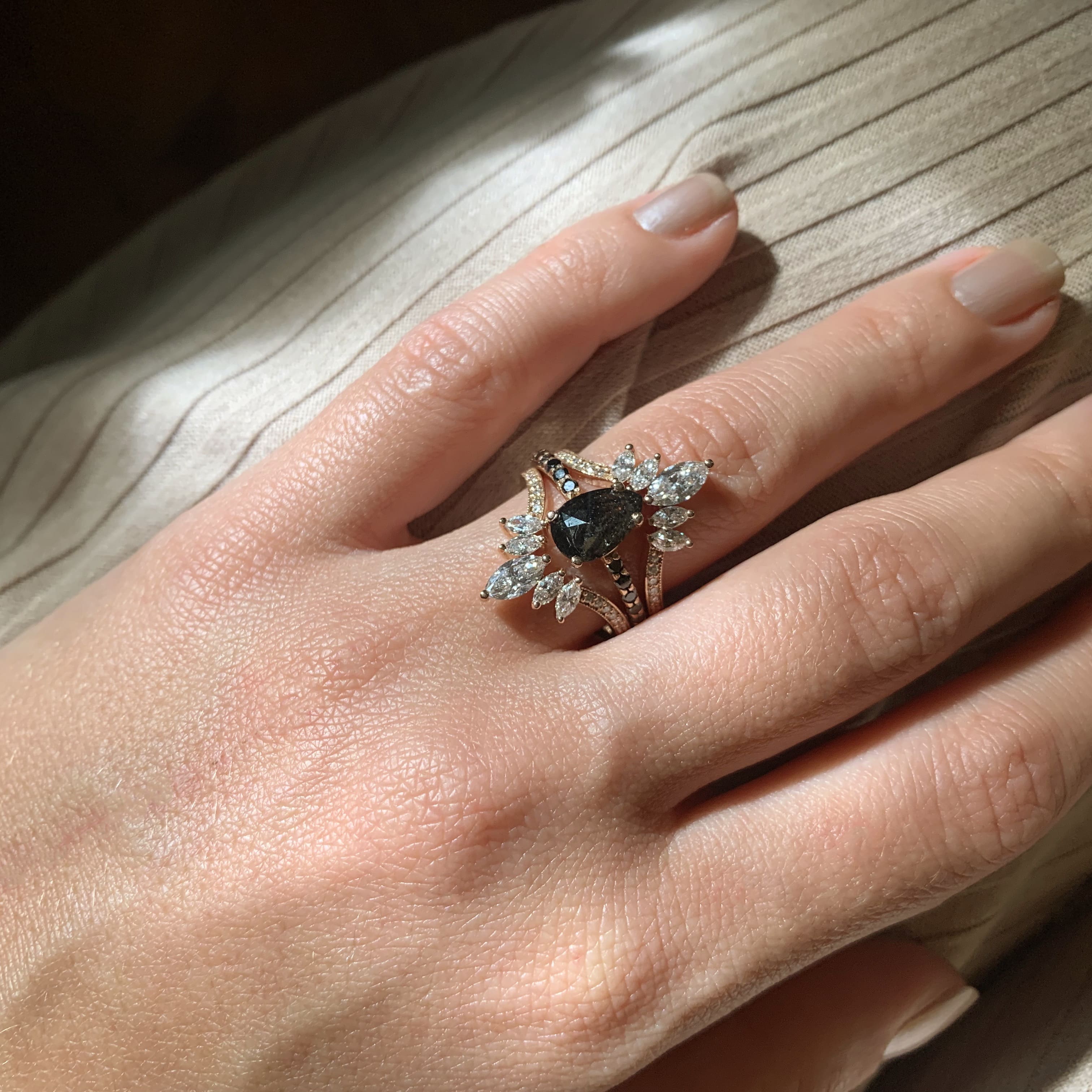 Salt & Pepper Diamond Custom Engagement Ring with Diamond Jacket