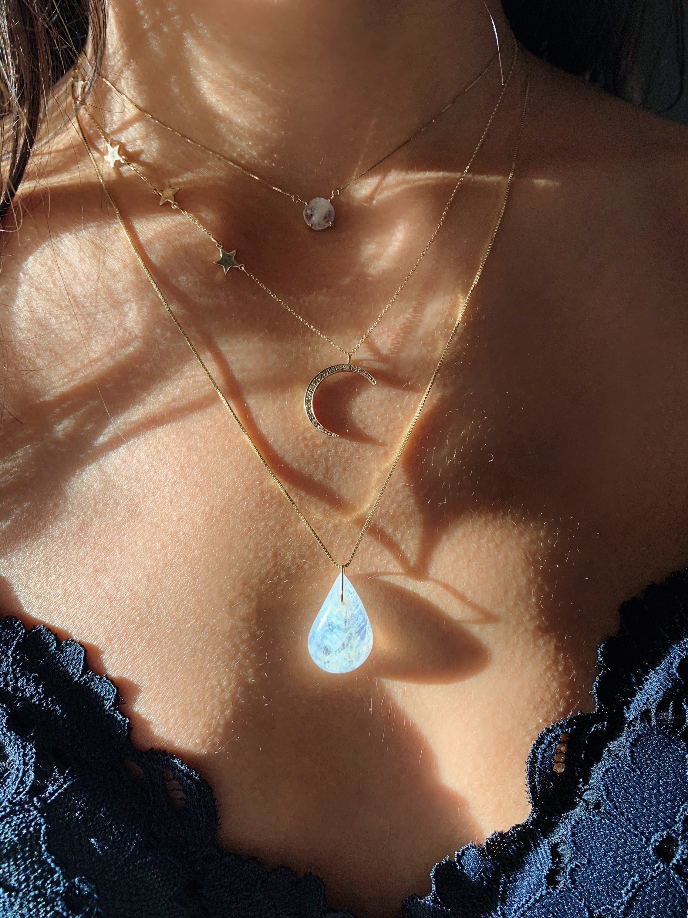 Solitaire Pear Moonstone Necklace