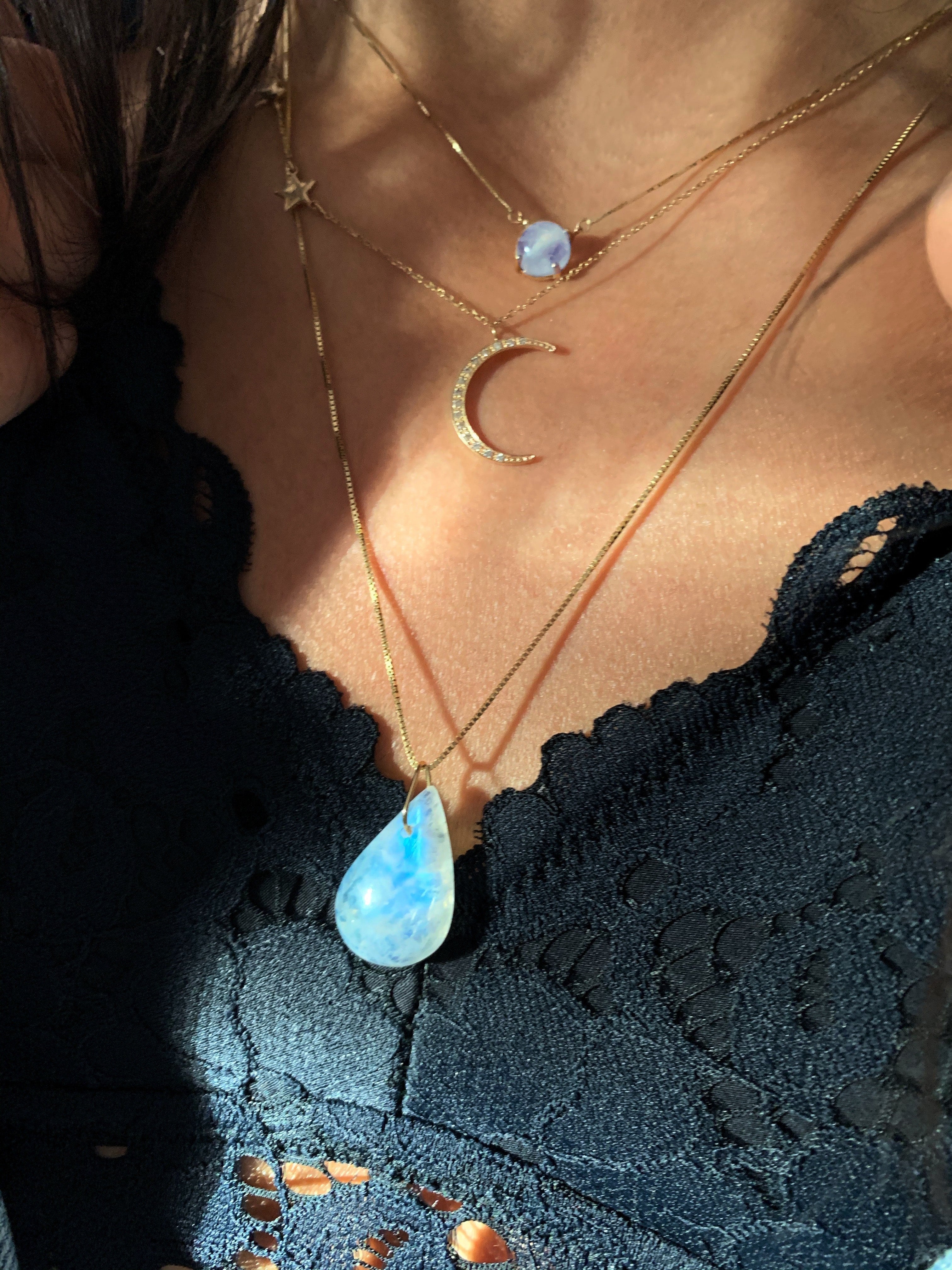 Solitaire Pear Moonstone Necklace