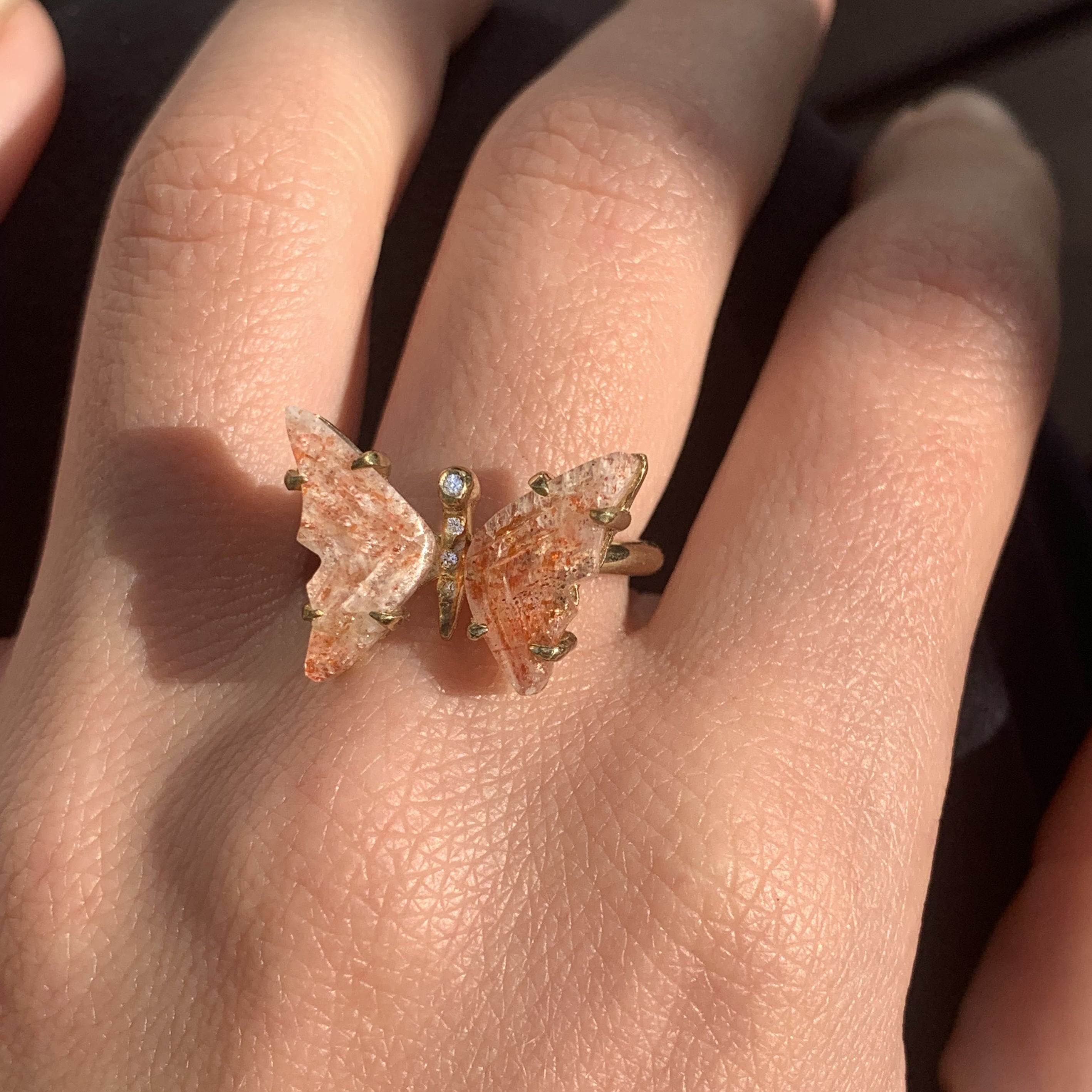 Sunstone and Diamond Butterfly Ring
