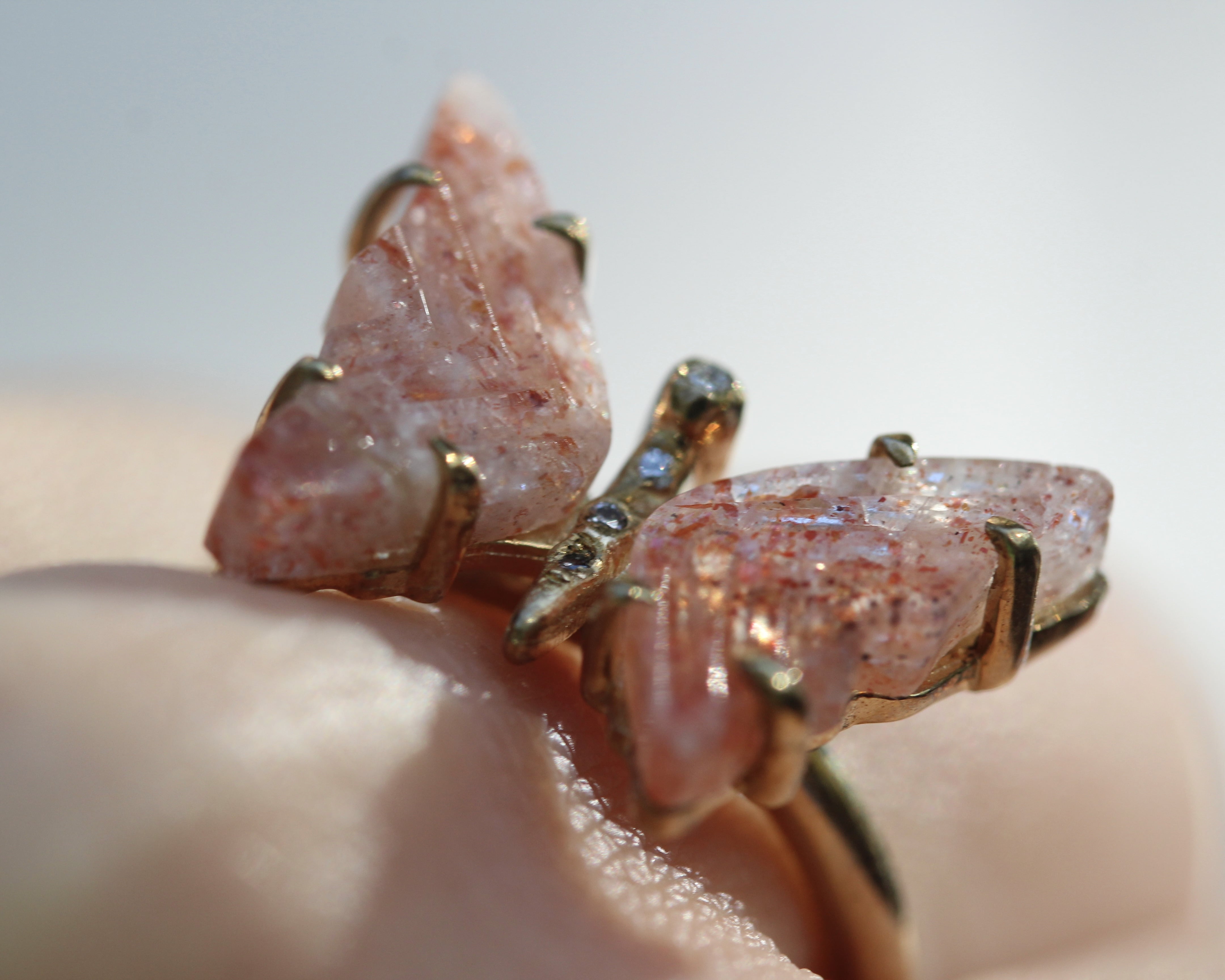 Sunstone and Diamond Butterfly Ring