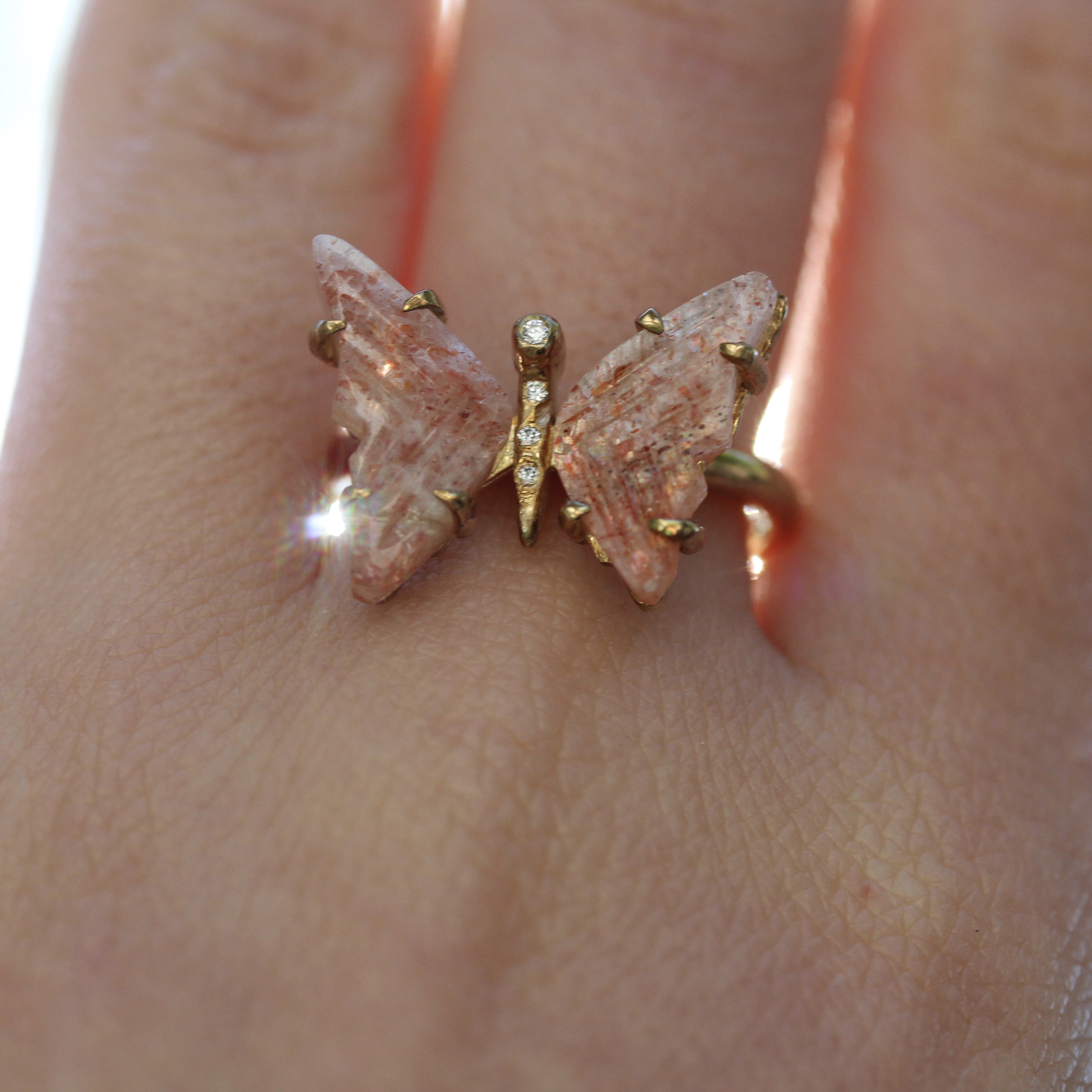Sunstone and Diamond Butterfly Ring