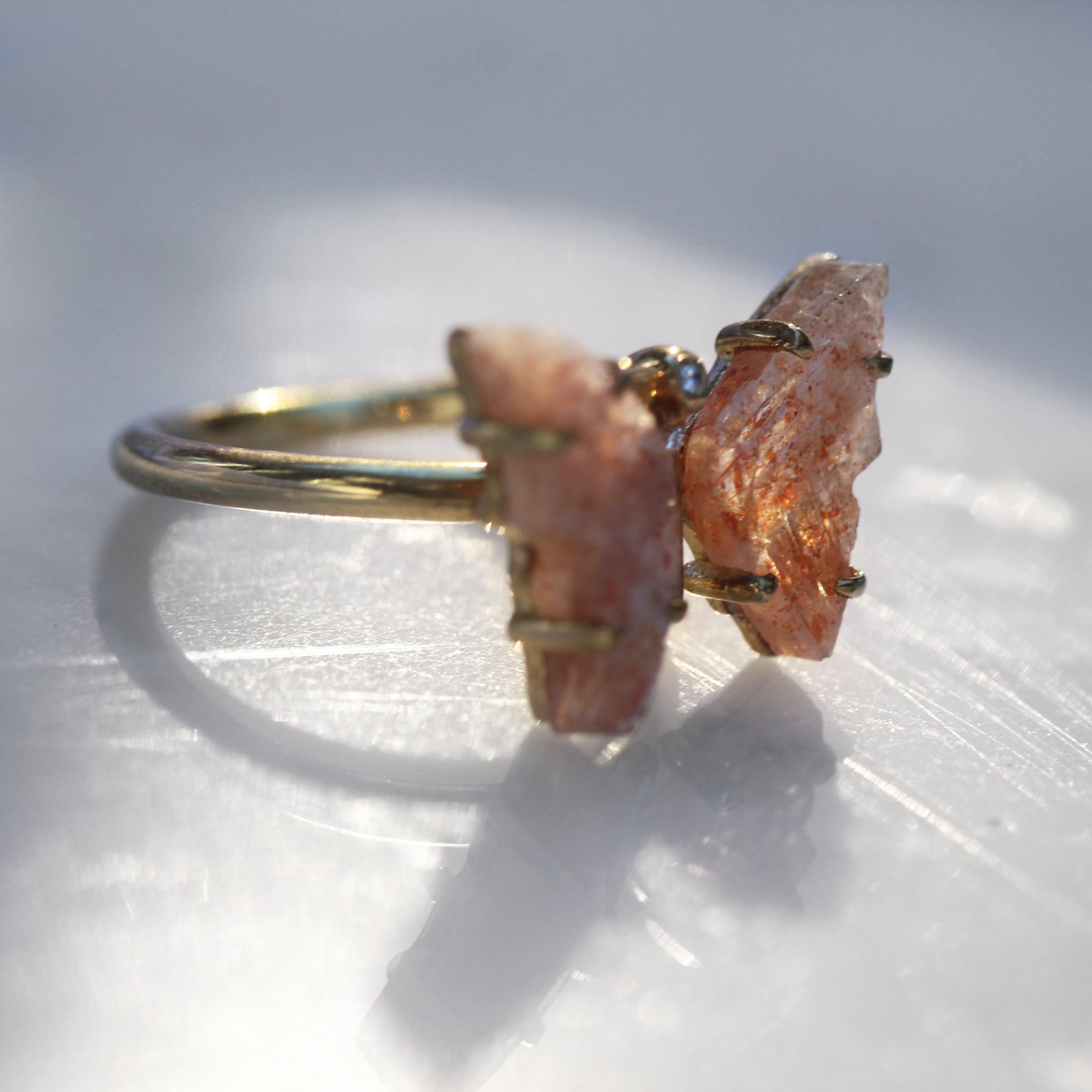 Sunstone and Diamond Butterfly Ring