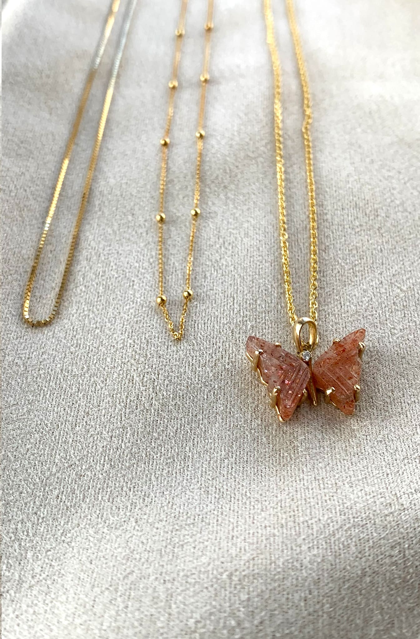 Handmade Gold Sunstone and Diamond Butterfly Pendant