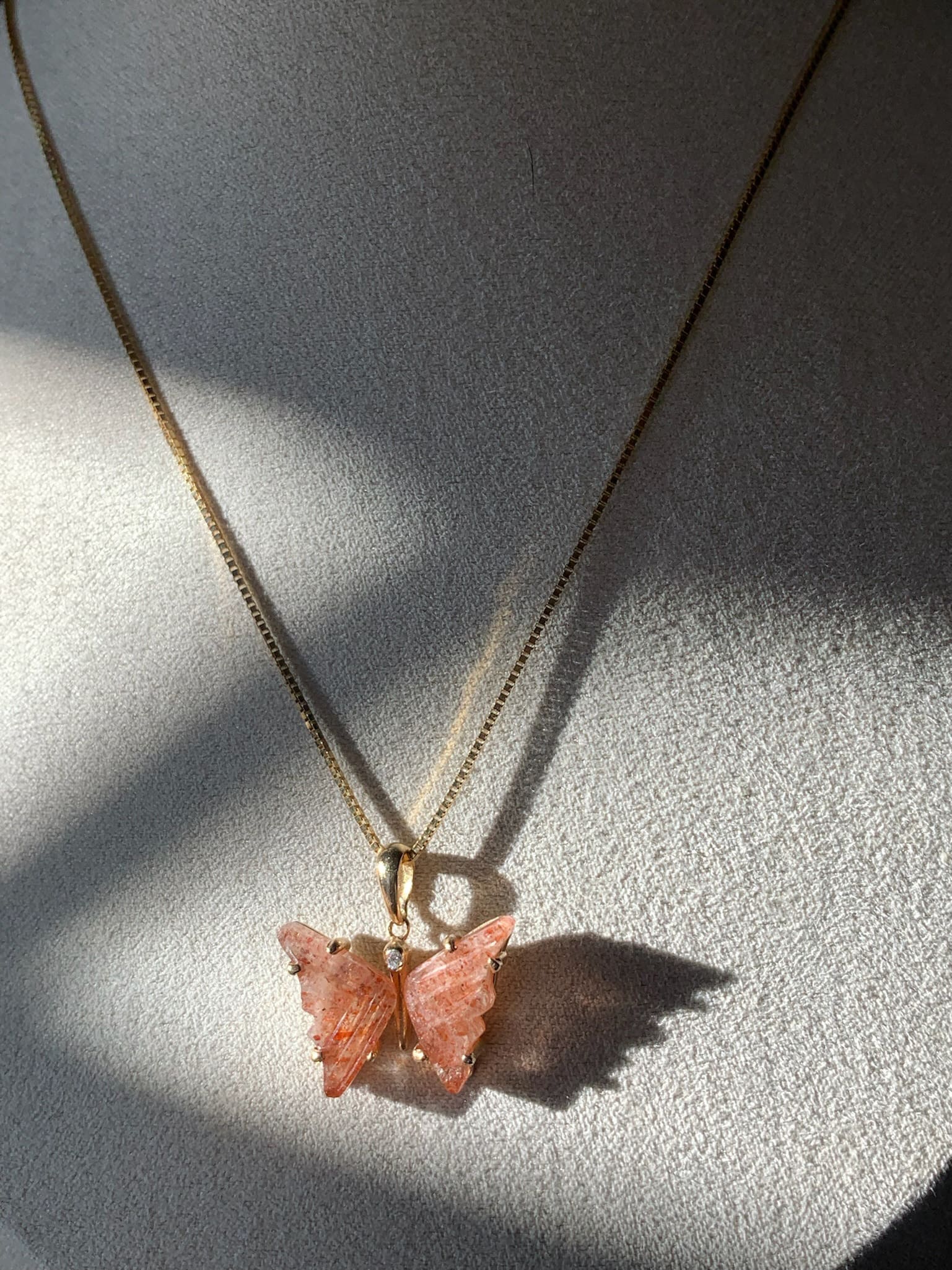 Handmade Gold Sunstone and Diamond Butterfly Pendant