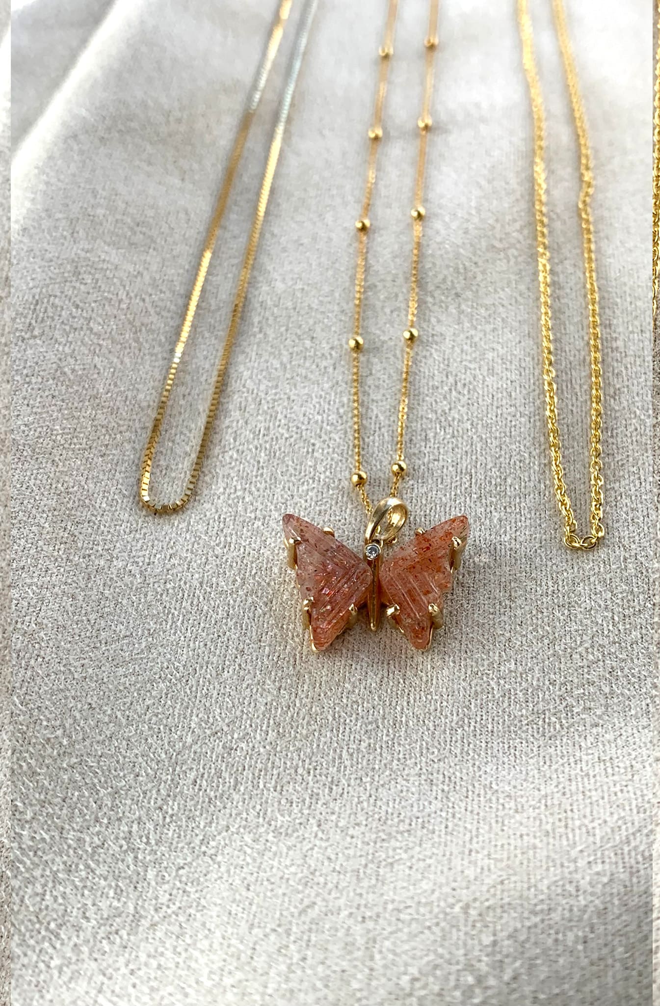 Handmade Gold Sunstone and Diamond Butterfly Pendant