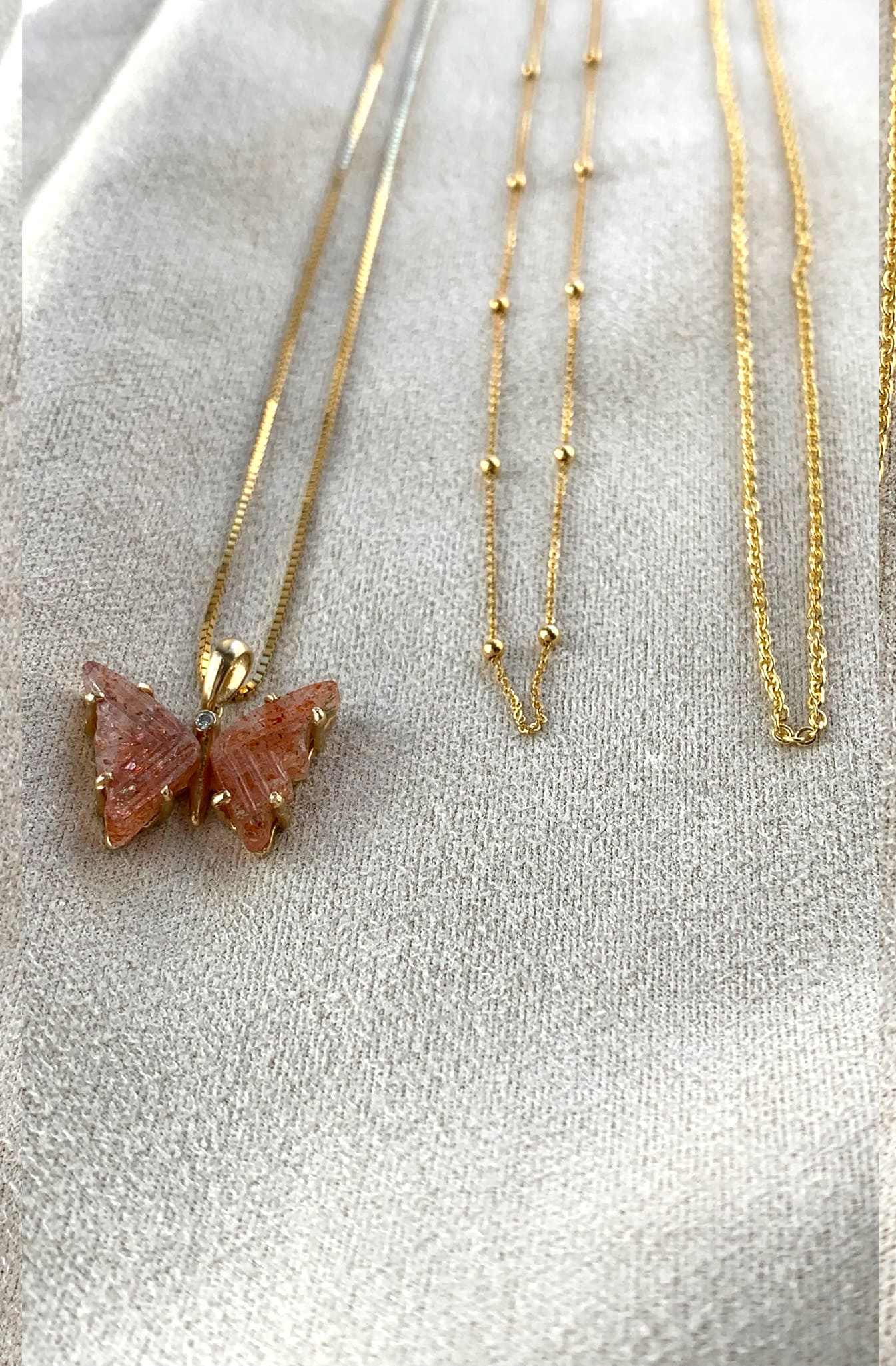 Handmade Gold Sunstone and Diamond Butterfly Pendant