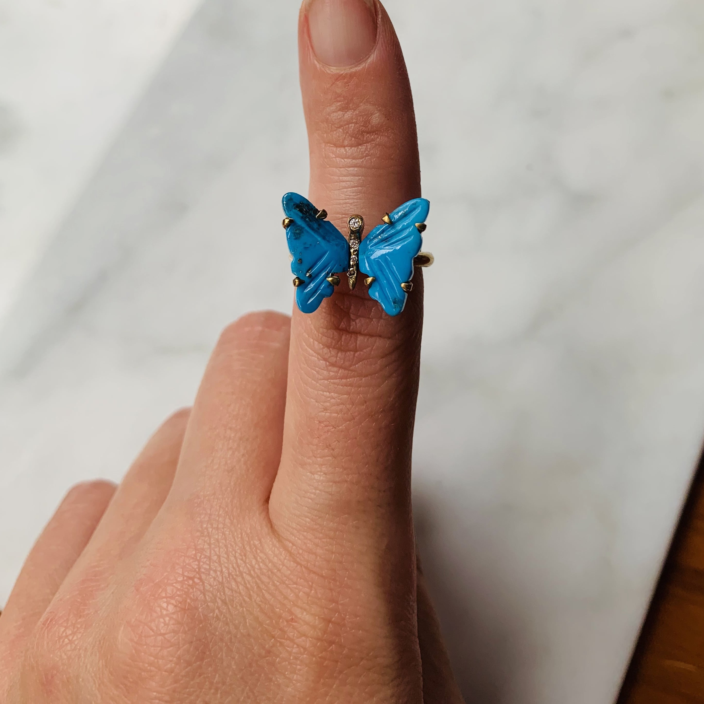 Turquoise and Diamond Butterfly Ring
