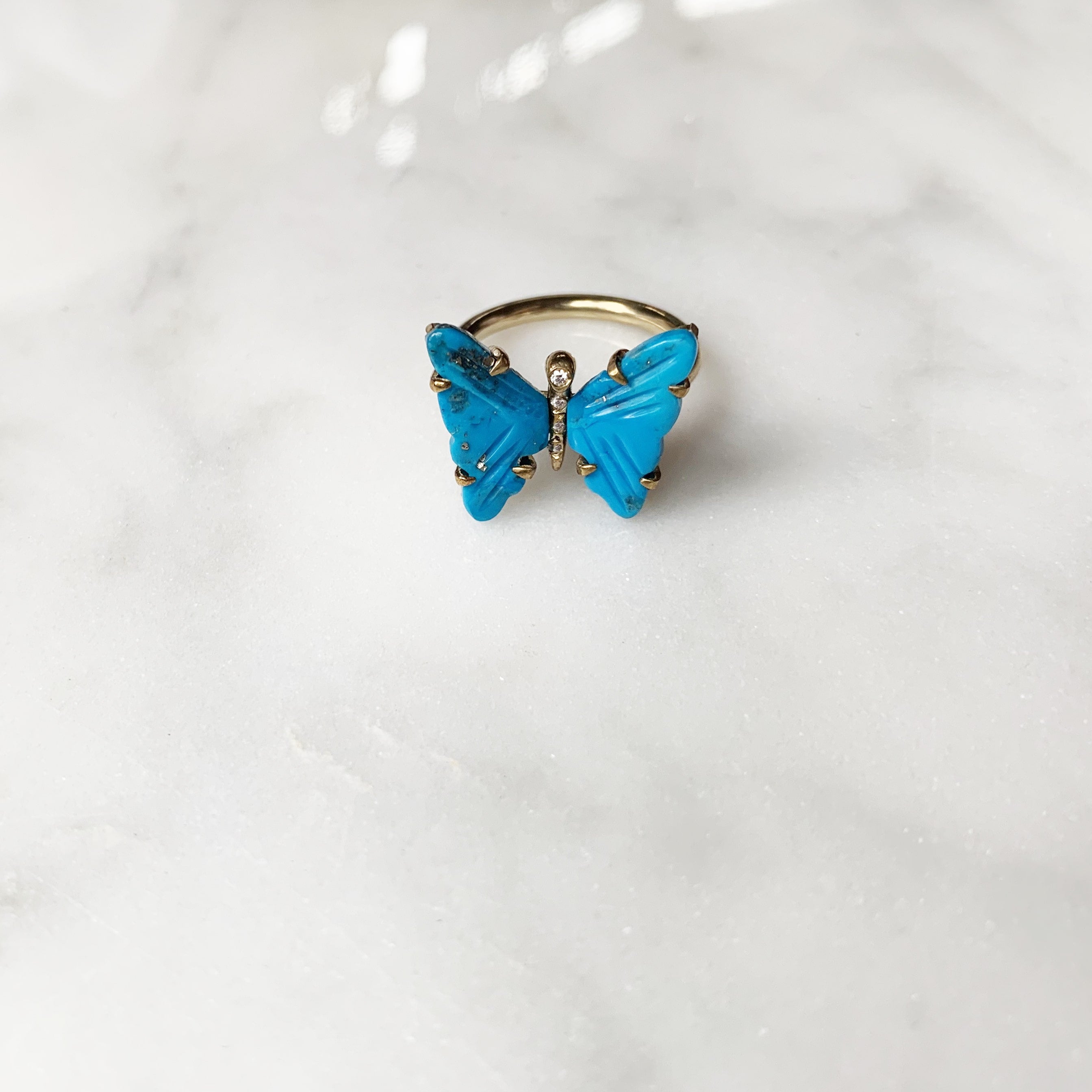 Turquoise and Diamond Butterfly Ring