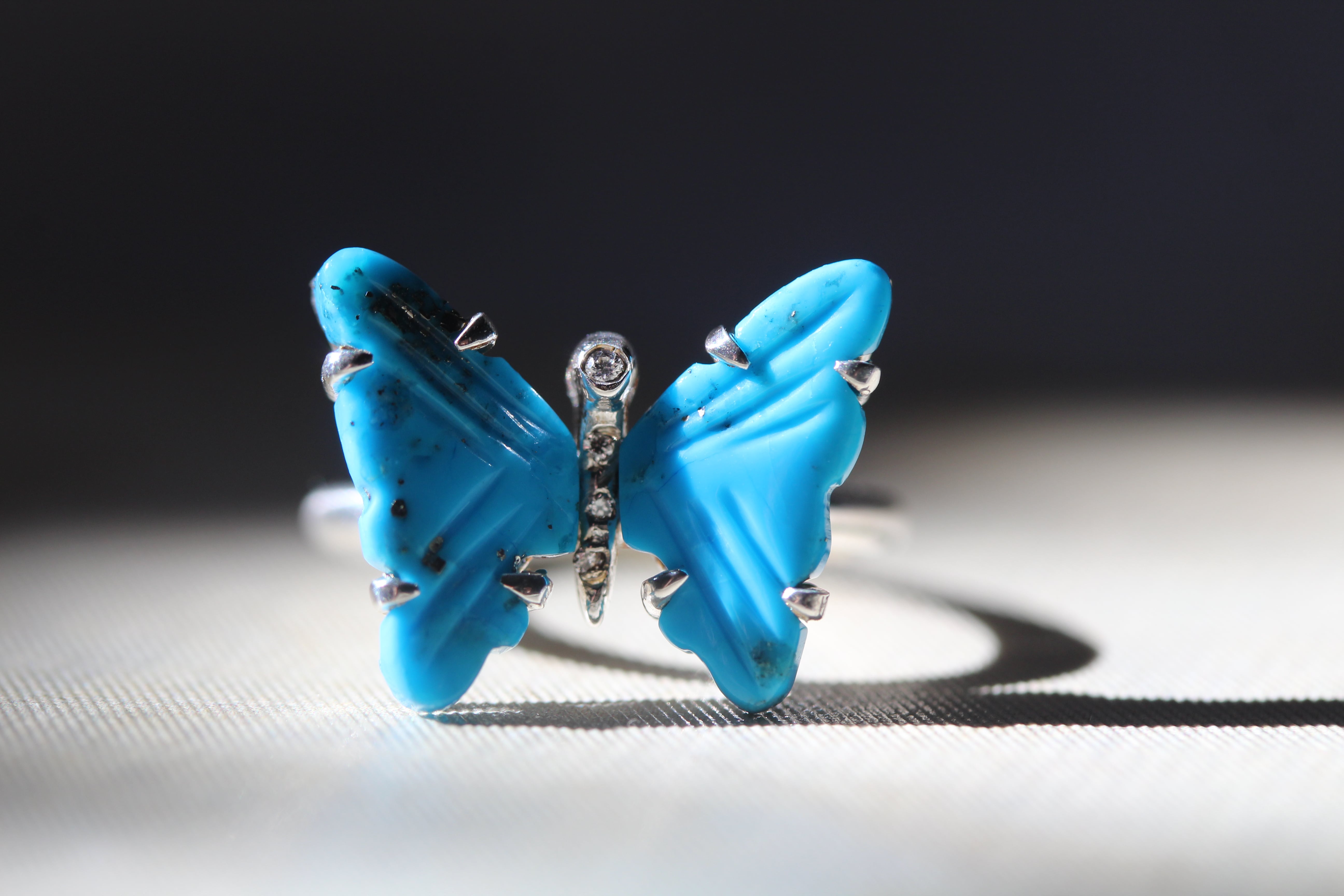 Turquoise and Diamond Butterfly Ring