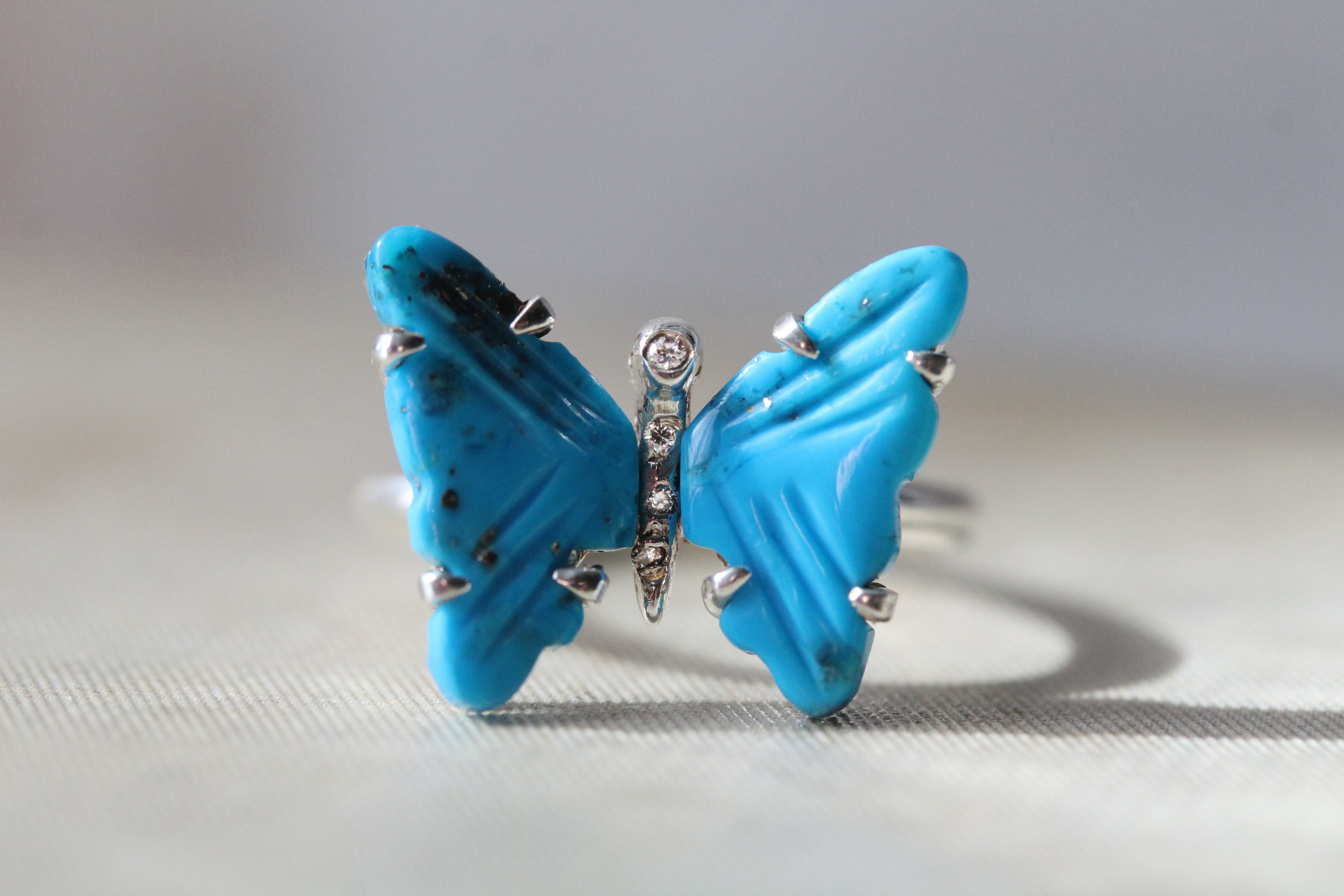Turquoise and Diamond Butterfly Ring