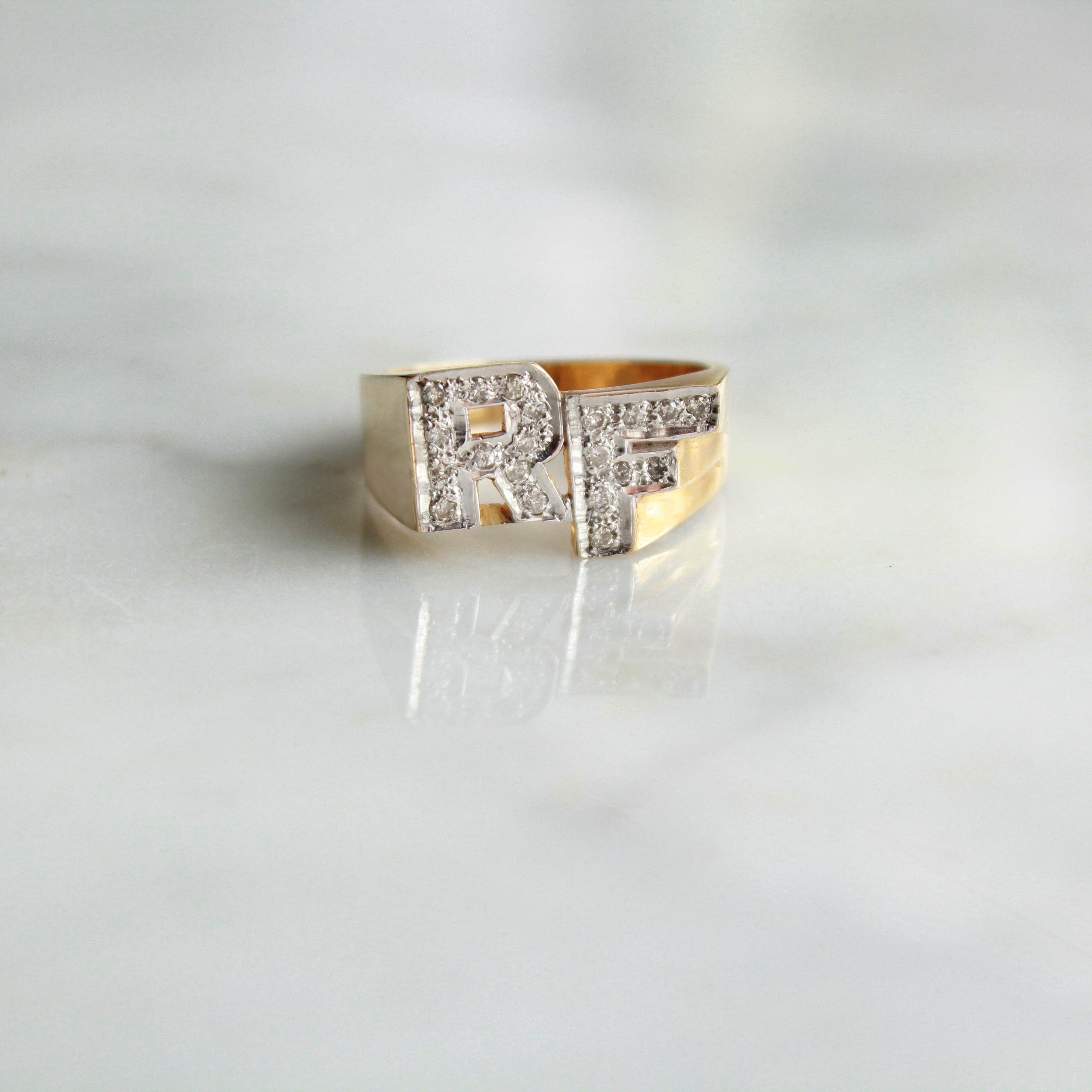 14K Solid Gold Letter R Ring