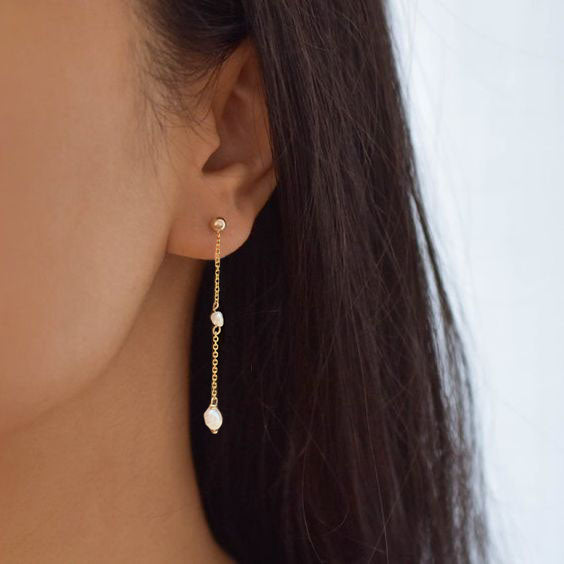 14k Gold Pearl Drop Earrings