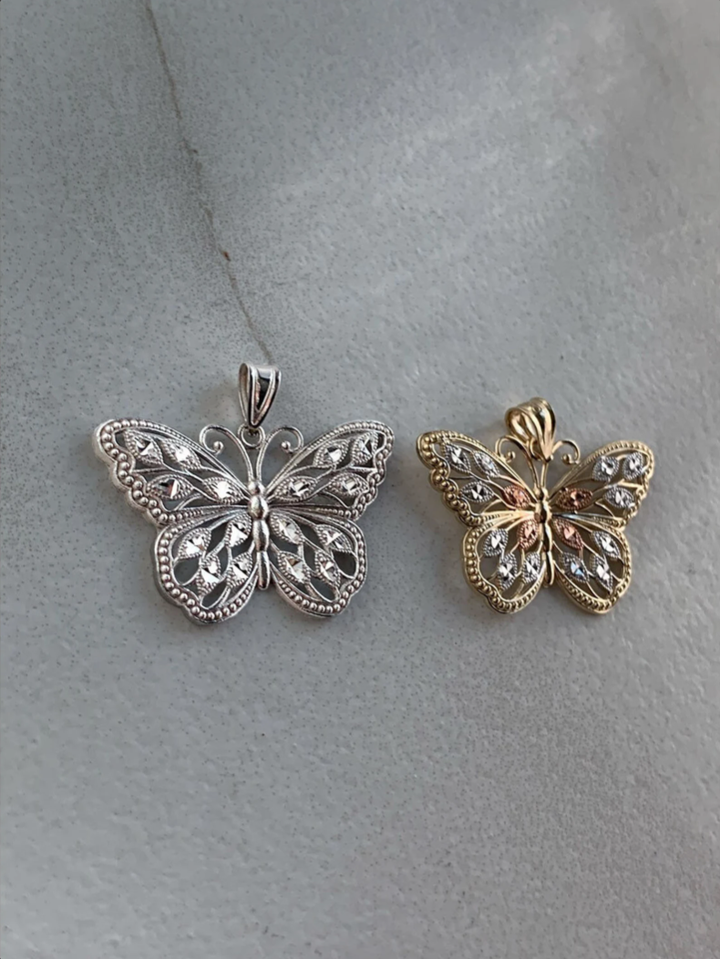 14k White Gold Butterfly Necklace