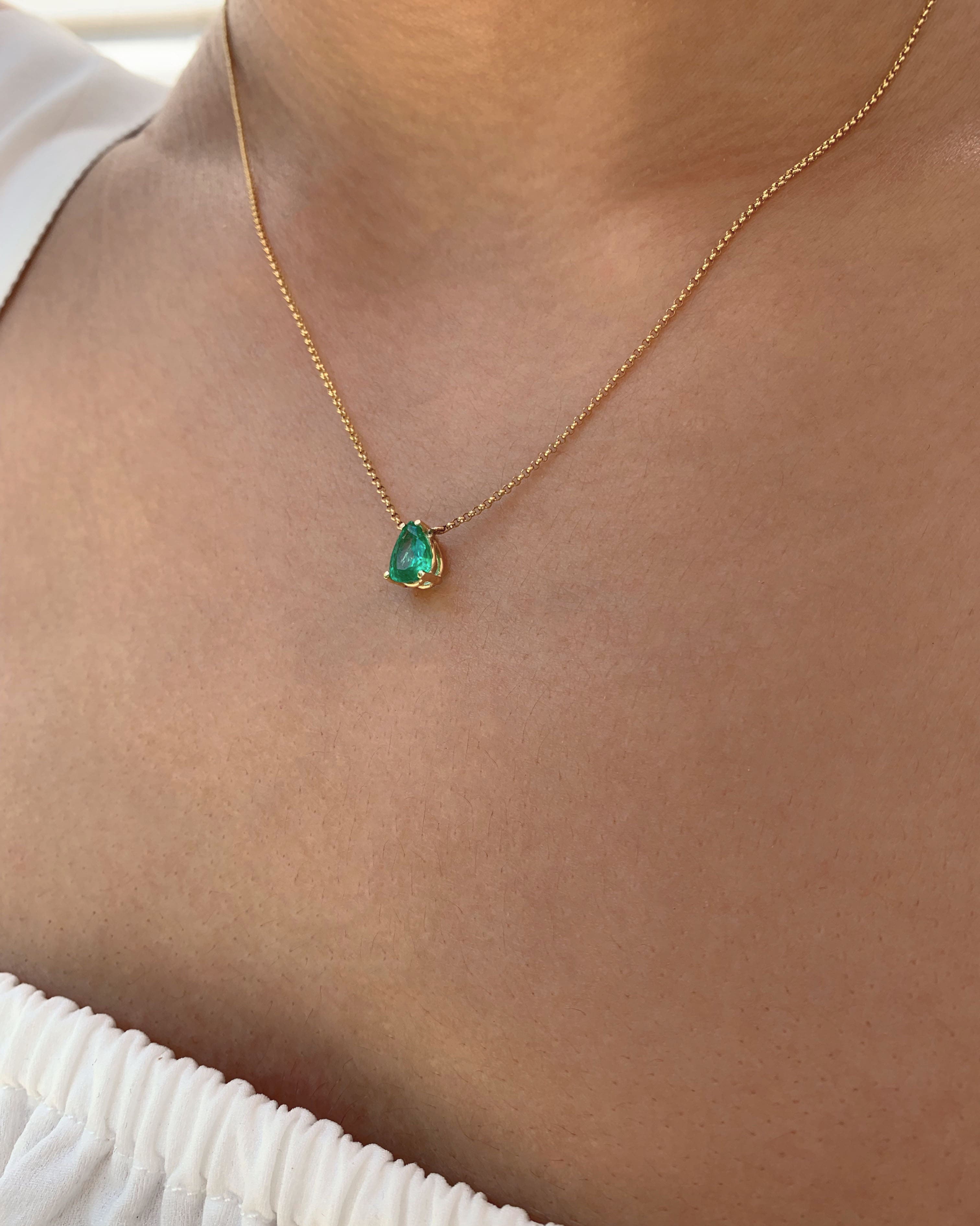 Teardrop/Pear Emerald Solitaire Necklace