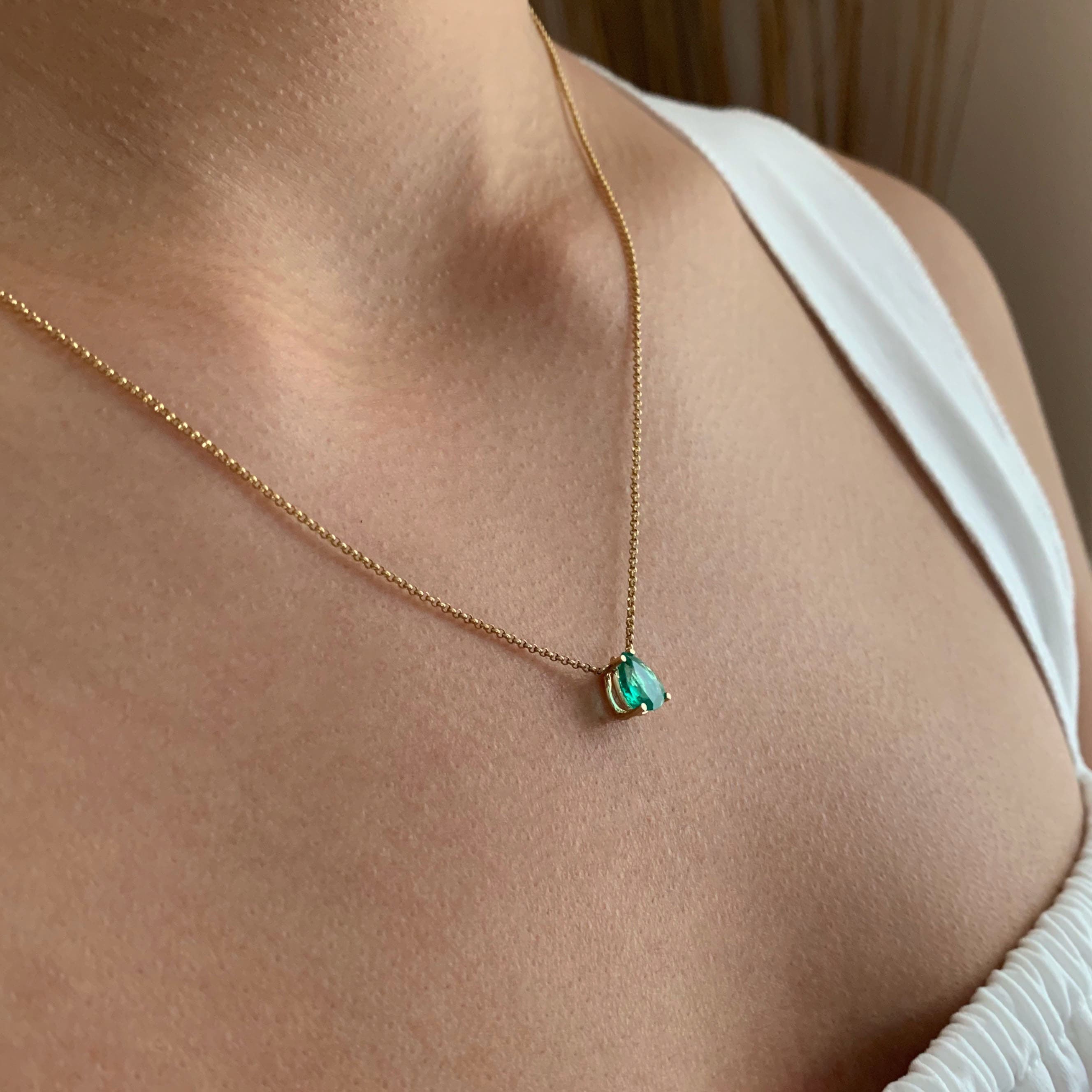 Teardrop/Pear Emerald Solitaire Necklace