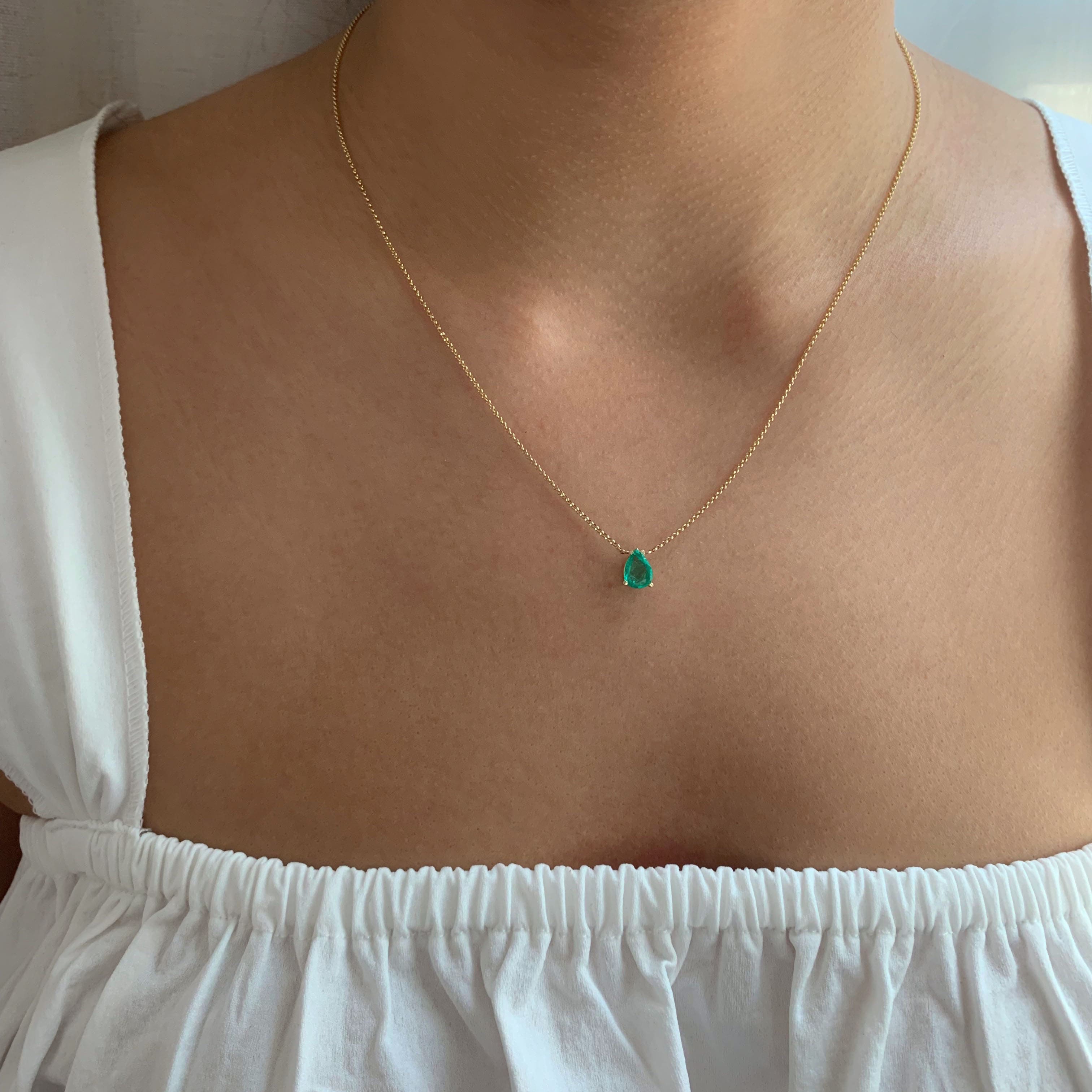 Teardrop/Pear Emerald Solitaire Necklace