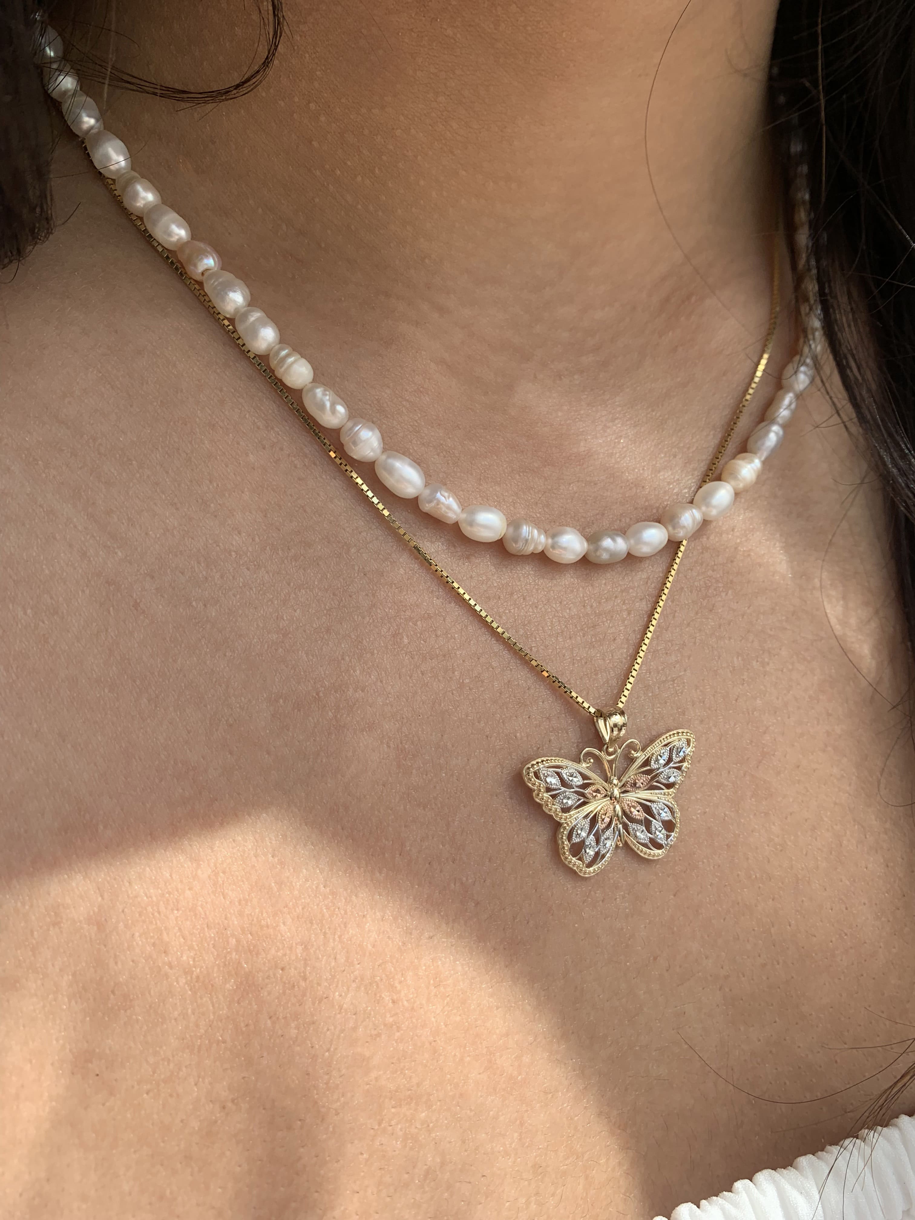 14k Biwa Freshwater Pearl Necklace