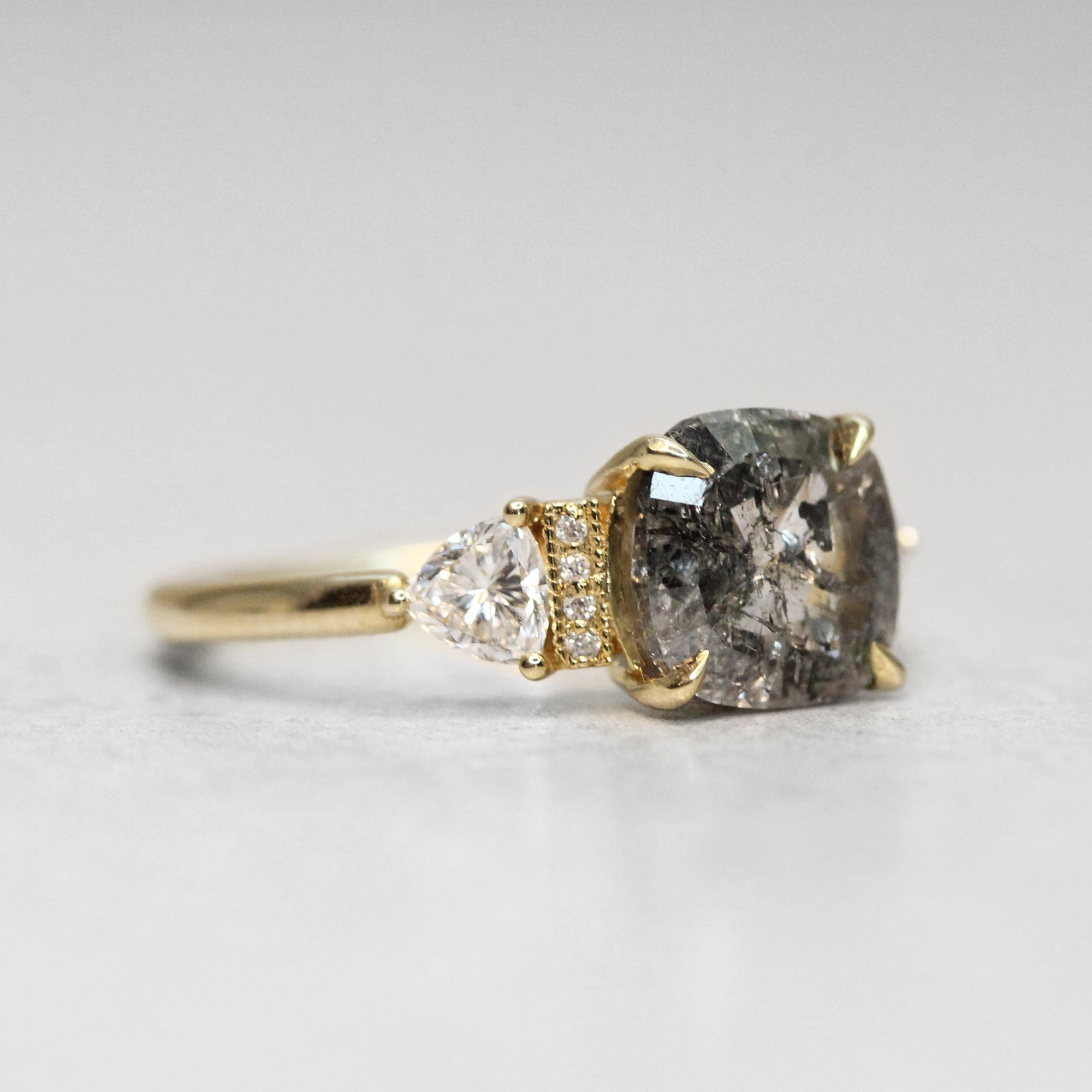 Salt & Pepper Cushion Diamond Custom Engagement Ring