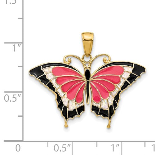 14K Pink Enameled Butterfly Pendant